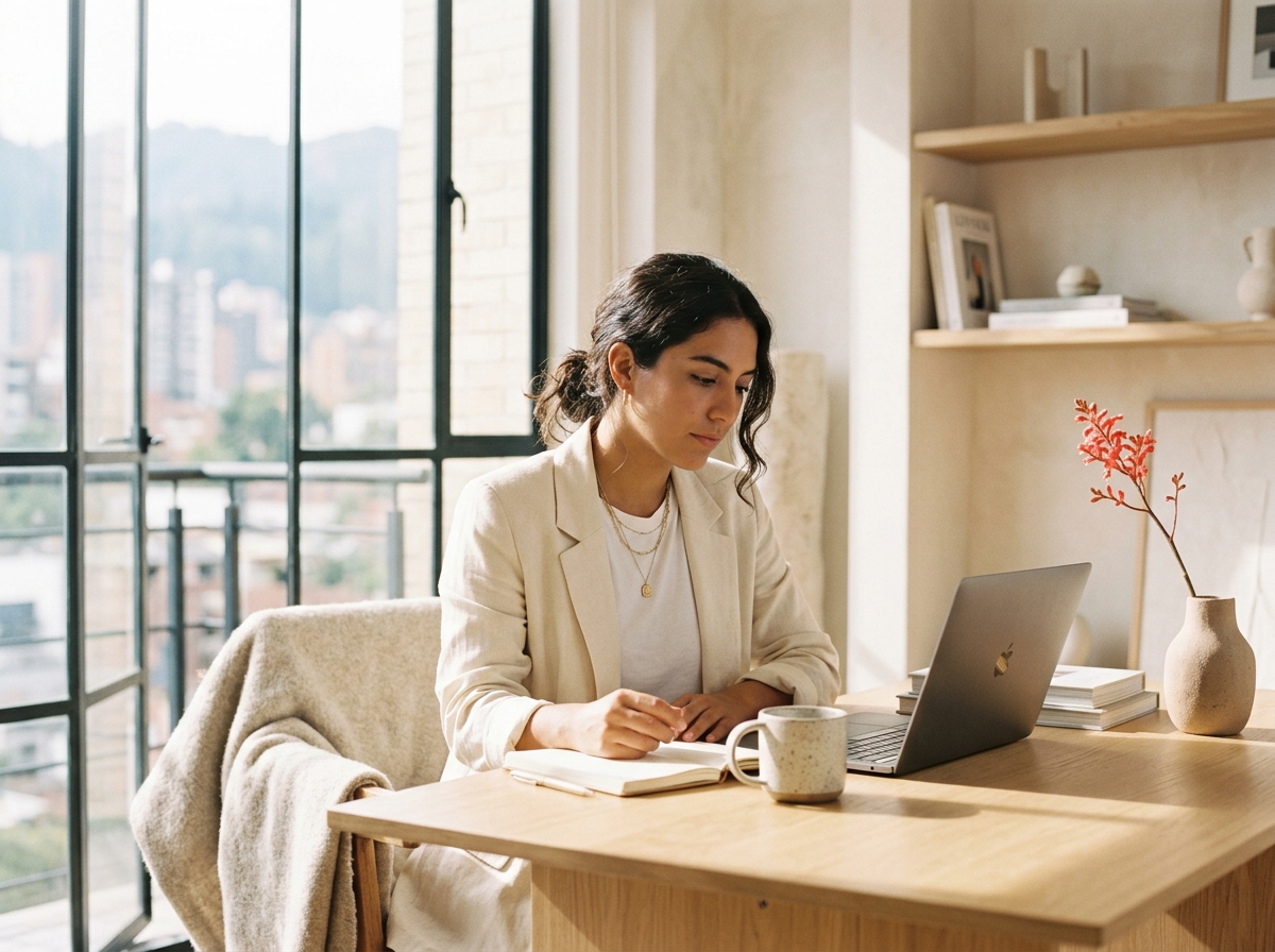 Emprendedora profesional trabajando en la presencia digital de su negocio