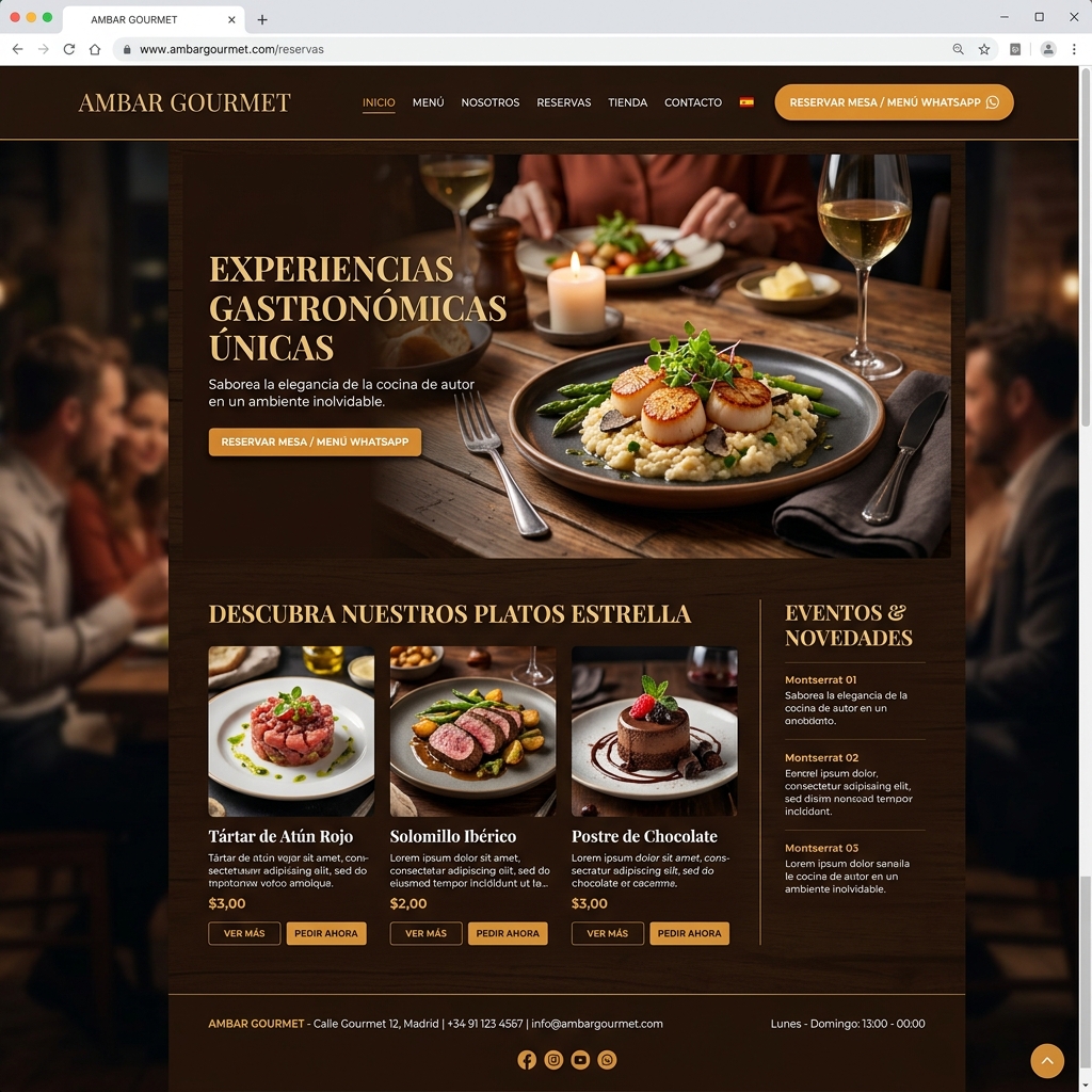 Ejemplo de diseño Web Express para Restaurante Gourmet & Bistro